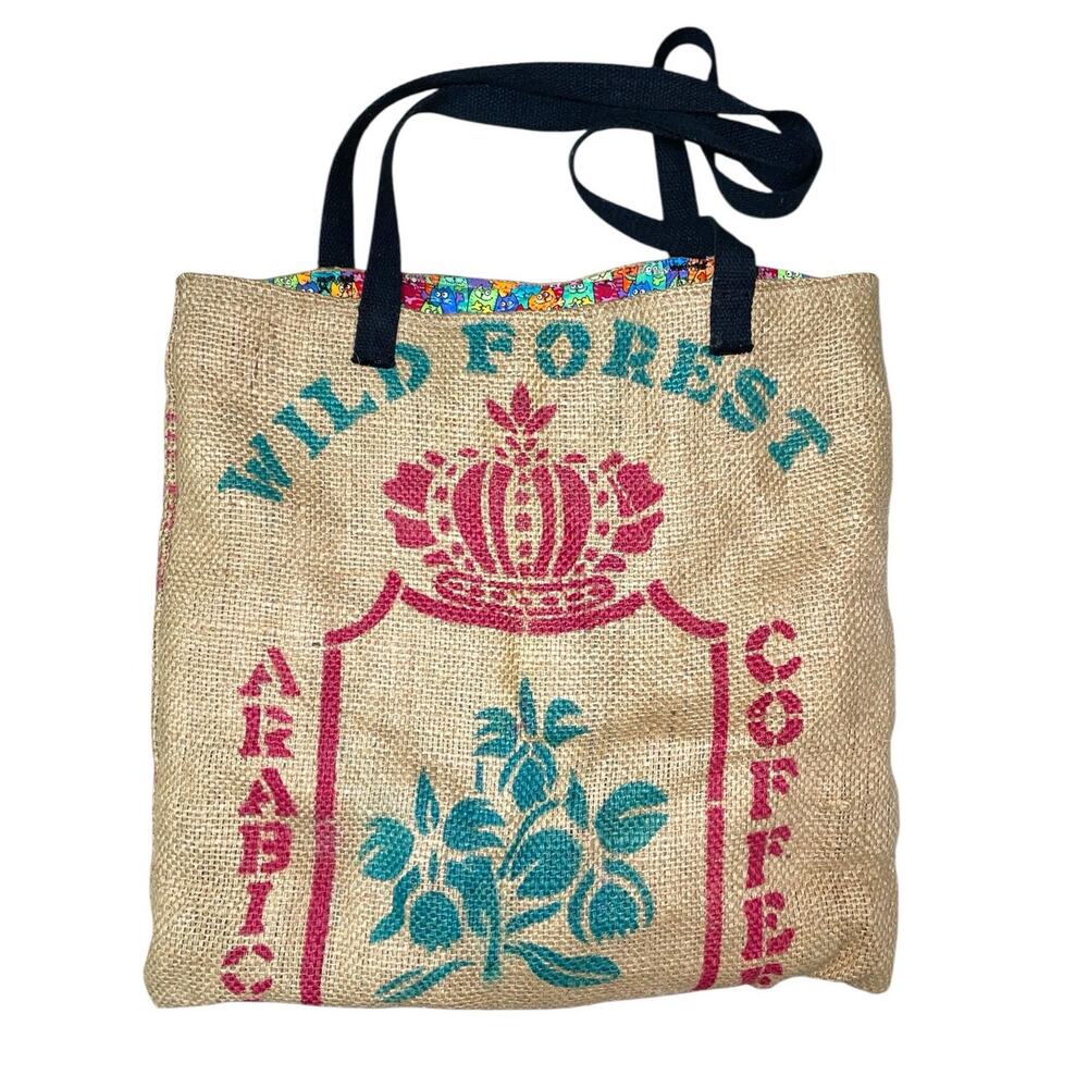 Repurposed Upcycled Burlap Coffee Bean Bag Reversible Large Tote Bag